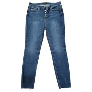 Judy Blue Skinny Fit Raw Hem Dark Wash Jeans size 15/32 Mid-Rise Button-Fly